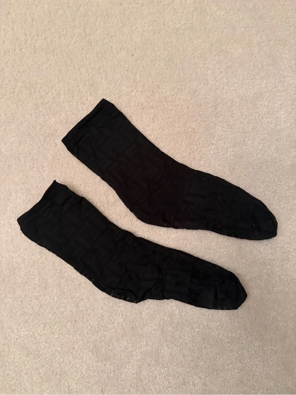Fendi Sheer Black Logo-Pattern Crew Socks